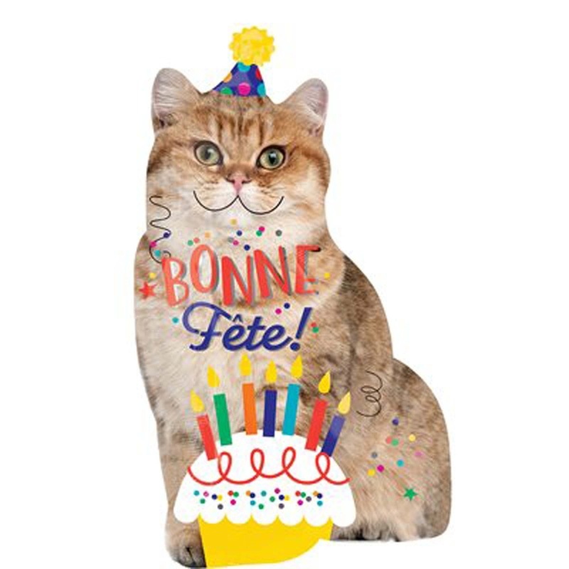 Cat "Bonne Fte" Supershape Foil Balloon, 25 Inches, 1 Count