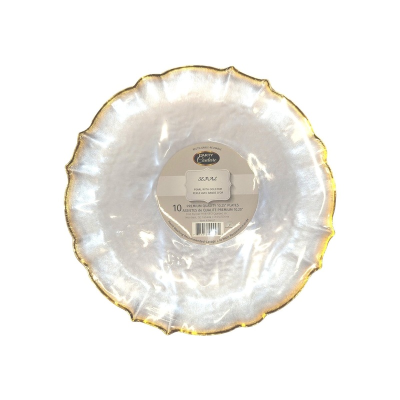 Clear Plear Premium Quality Large Plates with Gold Rim, 10 Inches, 10 Count