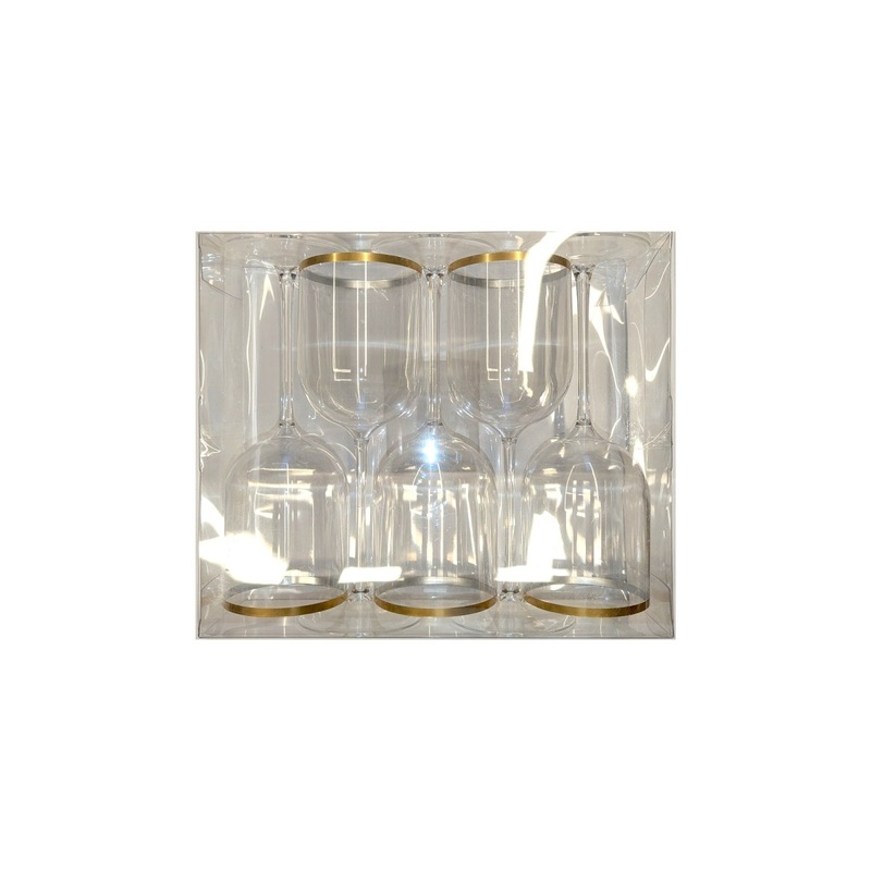 Clear Premium Quality Plastic Wine Glasses with Gold Rim, 12 Oz, 5 Count