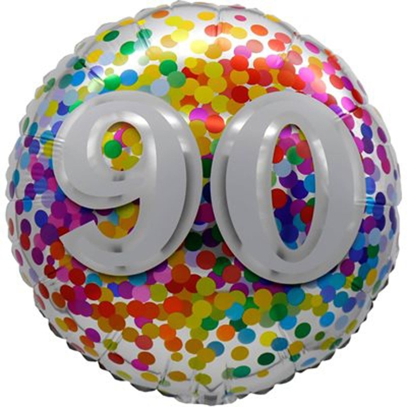 Confetti 90th Birthday Foil Balloon, 18 Inches, 1 Count
