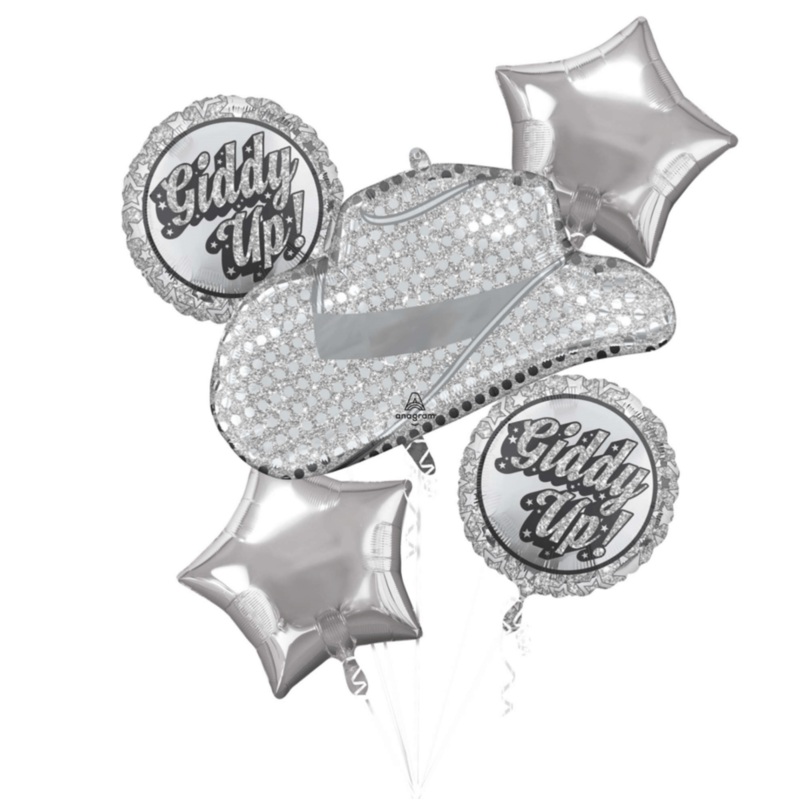 Disco Western Foil Balloon Bouquet, Helium Inflation not Included, 5 Count