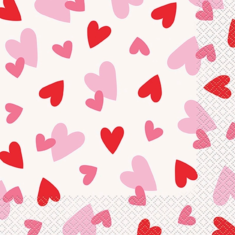 Fluttering Hearts Large Lunch Napkins, 16 Count