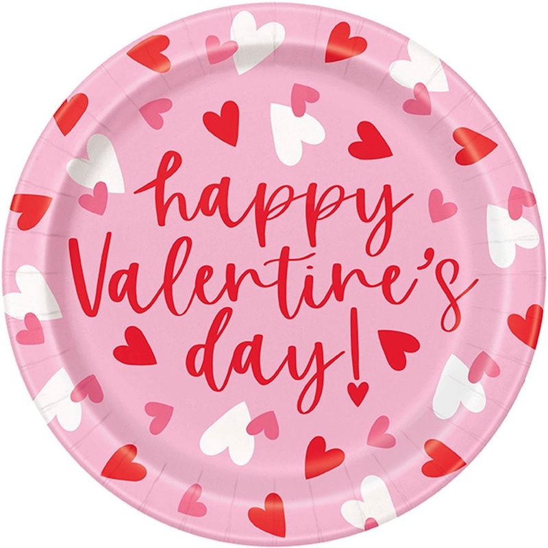 Fluttering Hearts Large Round Lunch Paper Plates, 9 Inches, 8 Count