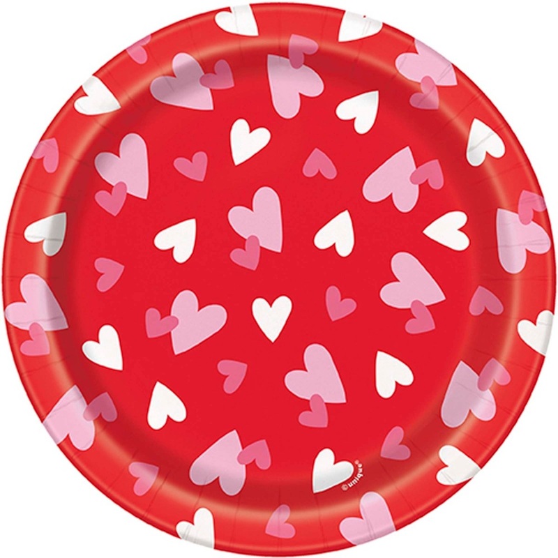 Fluttering Hearts Small Round Dessert Paper Plates, 7 Inches, 8 Count