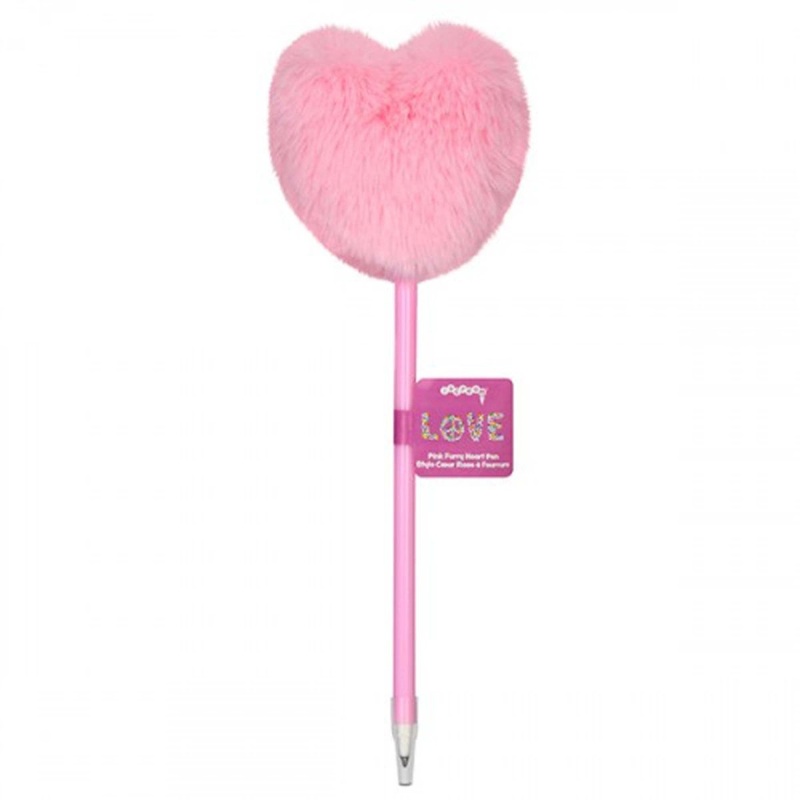 Pink Furry Heart Pen, 1 Count