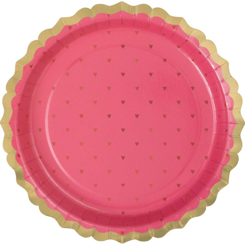 R & P Valentine's Day Large Pink Lunch Paper Plates, 9 Inches, 8 Count
