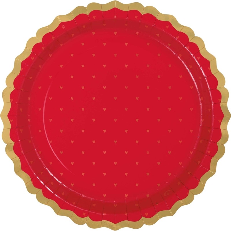 R & P Valentine's Day Large Red Lunch Paper Plates, 11 Inches, 8 Count