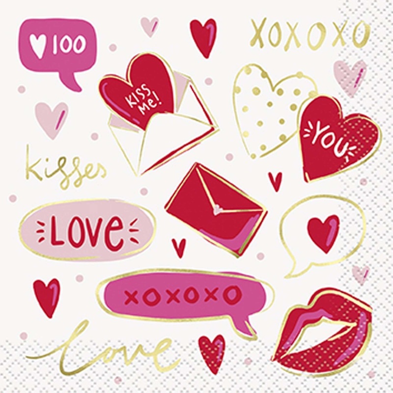R & P Valentine's Day Small Beverage Napkins, 16 Count