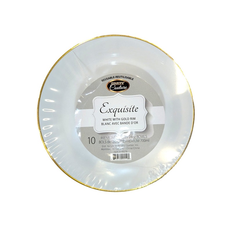 White Premium Quality Salad Bowl with Gold Rim, 24 Oz, 10 Count
