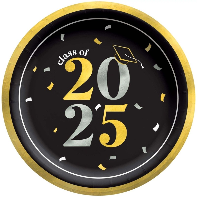 2025 Class Dismissed Small Round Dessert Paper Plates, 7 Inches, 20 Count
