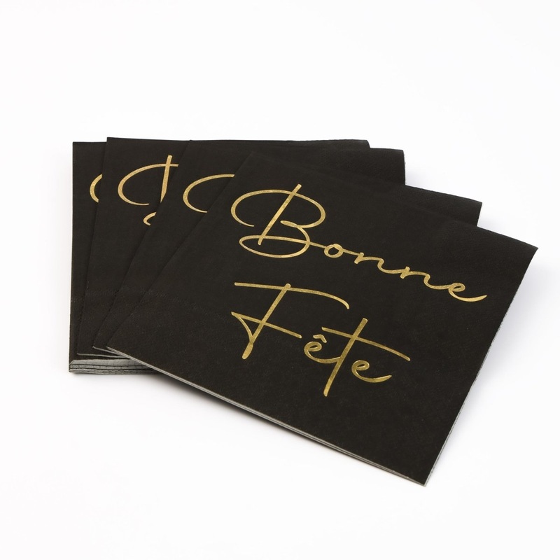 Black "Bonne Fte" Large Lunch Napkins, 16 Count