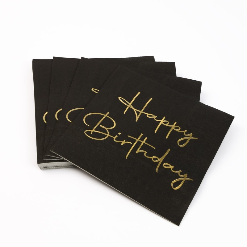 Black Happy Birthday Large Lunch Napkins, 16 Count