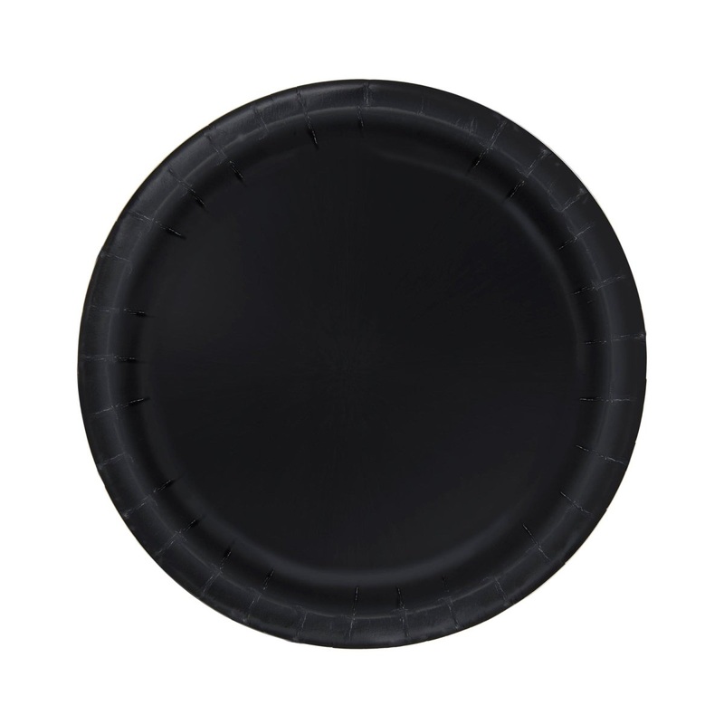 Black Small Round Dessert Paper Plates, 7 Inches, 8 Count