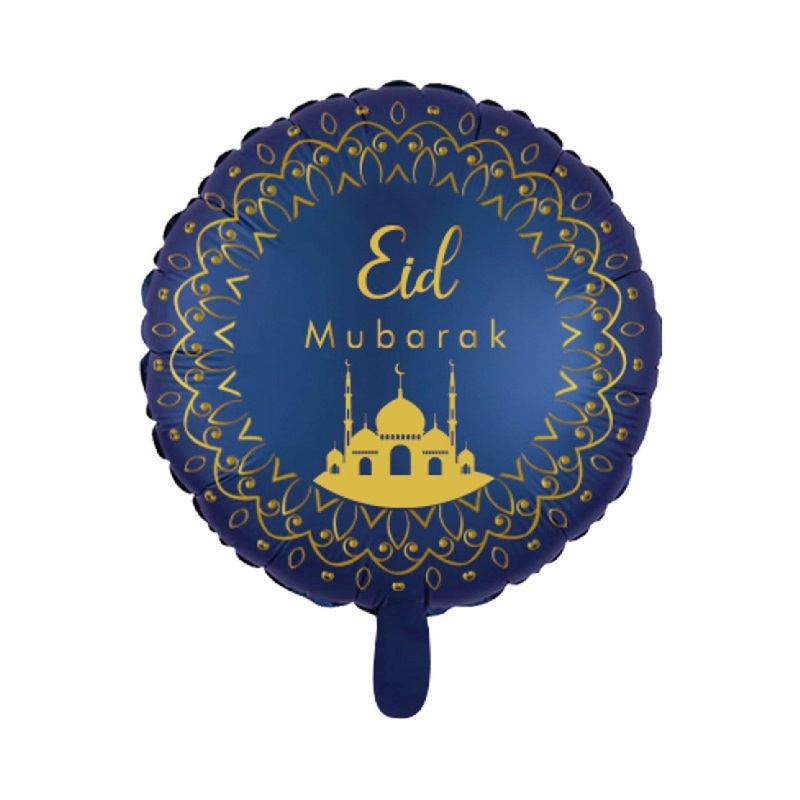 Eid Mubarak Round Foil Balloon, Blue and Gold, 18 Inches, 1 Count