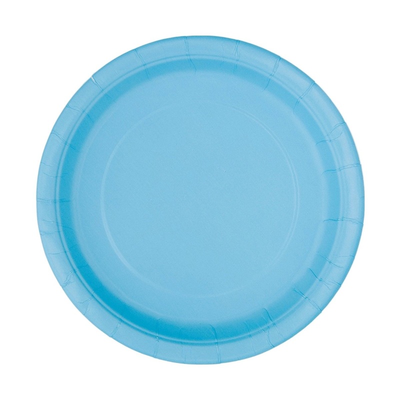 Light Blue Small Round Dessert Paper Plates, 7 Inches, 8 Count