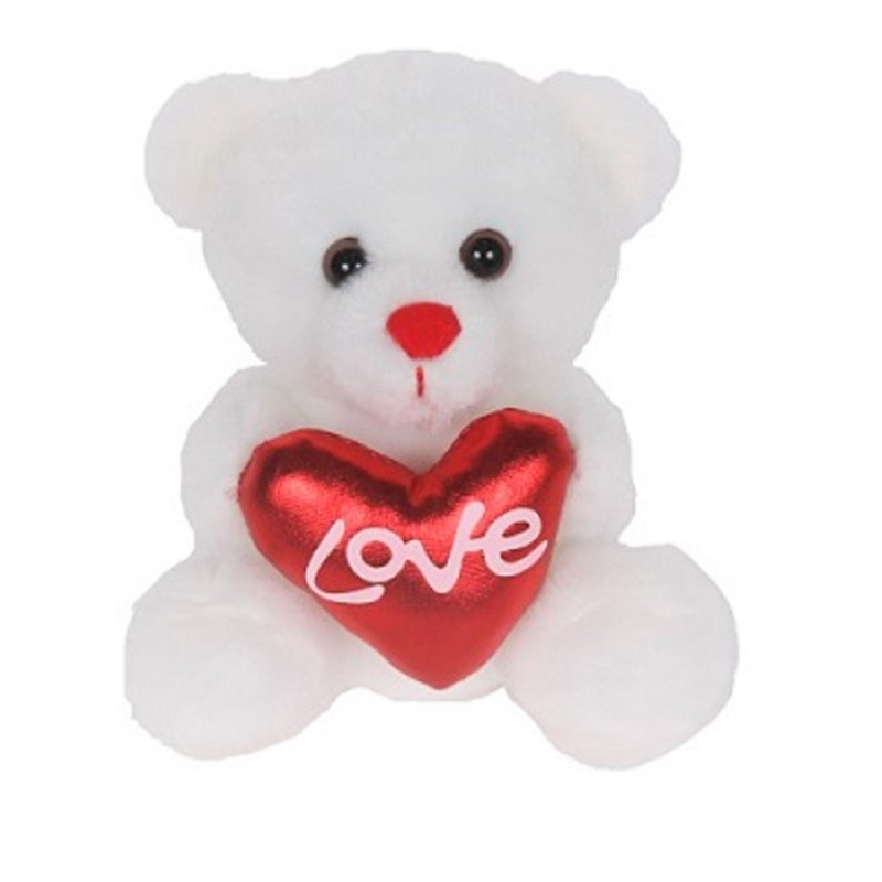 White Bear Plush with Red Heart, 5 Inches, 1 Count