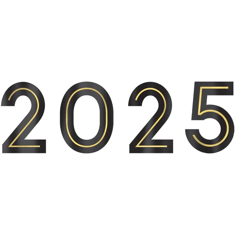 2025 Cutouts, Black and Gold, 21.75 x 17 Inches, 4 Count