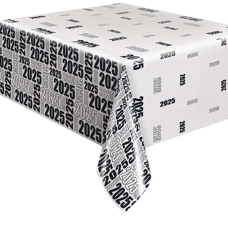 Black & White 2025 Plastic Table Cover, 54 X 108 Inches, 1 Count