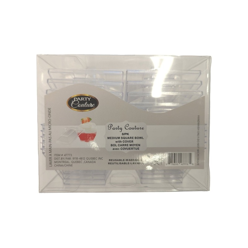 Clear Premium Quality Medium Square Bowls with Covers, 8 Count