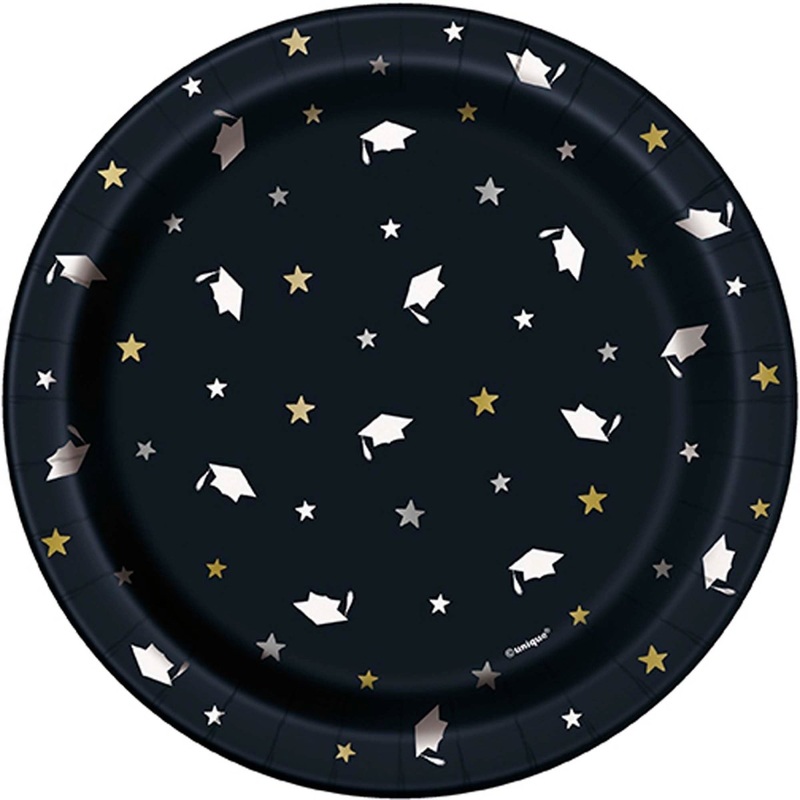 Stars and Caps Small Round Dessert Paper Plates, 7 Inches, 8 Count