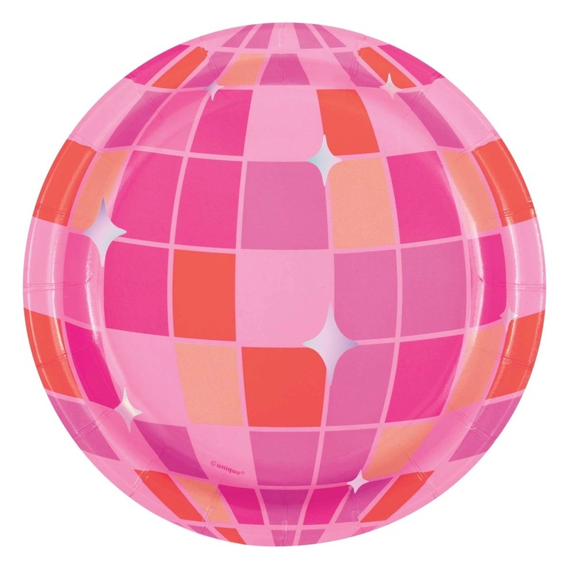 Summer Disco Small Round Dessert Paper Plates, 7 Inches, 8 Count