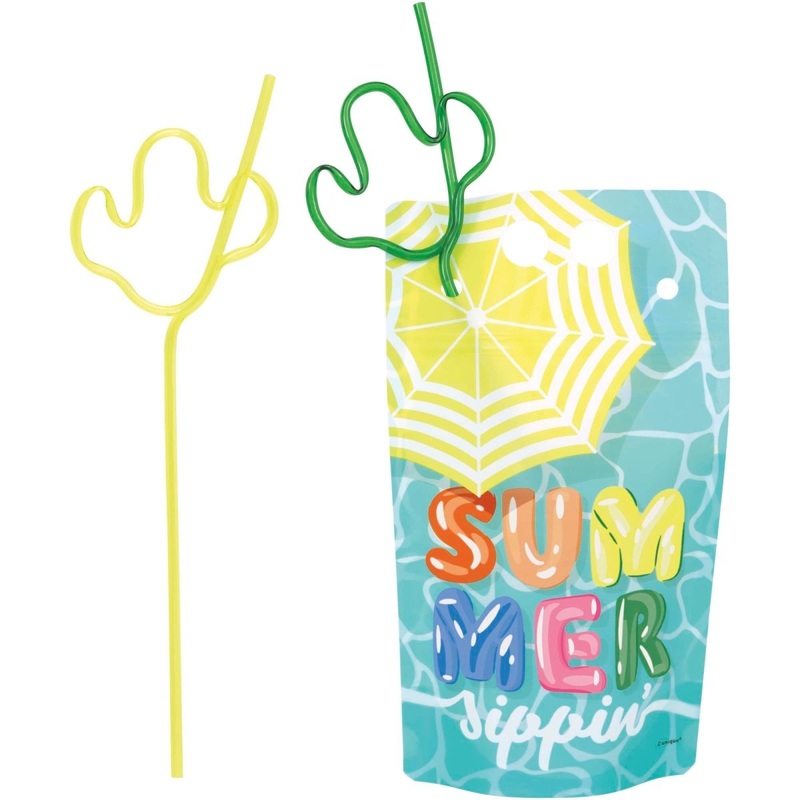 Summer Fun Drink Pouches with Shaped Straws, 4 Count