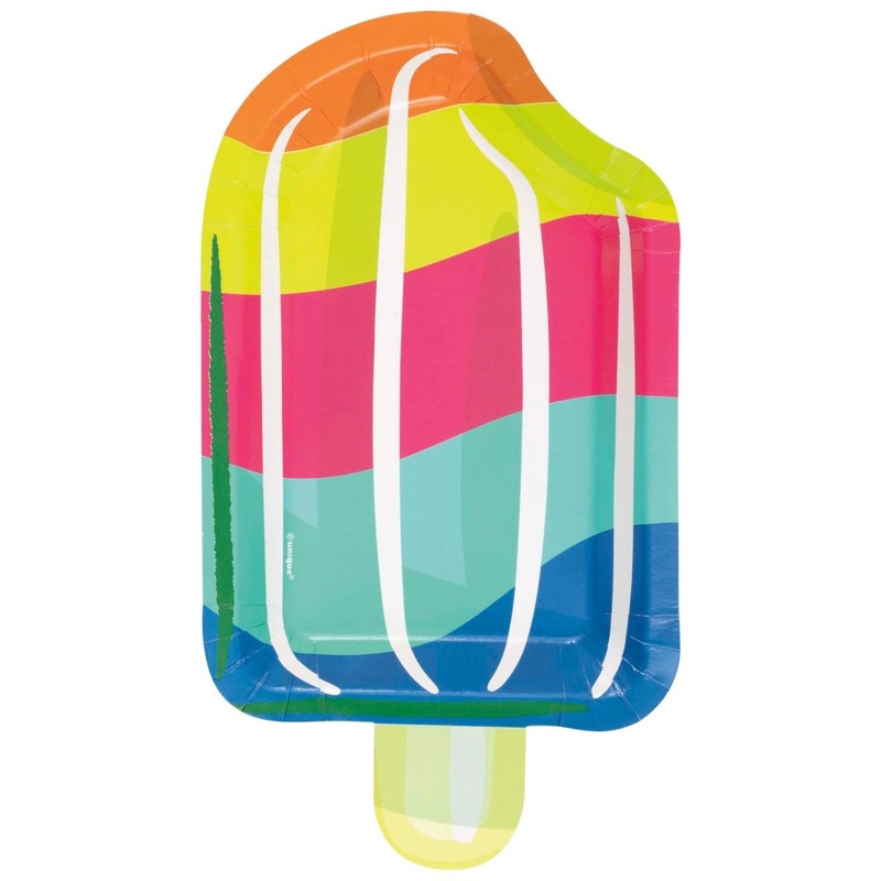Summer Fun Small Popsicle Shaped Dessert Paper Plates, 5 Inches, 8 Count