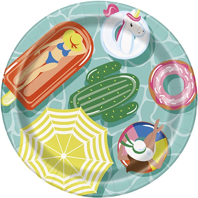 Summer Fun Small Round Dessert Paper Plates, 7 Inches, 8 Count