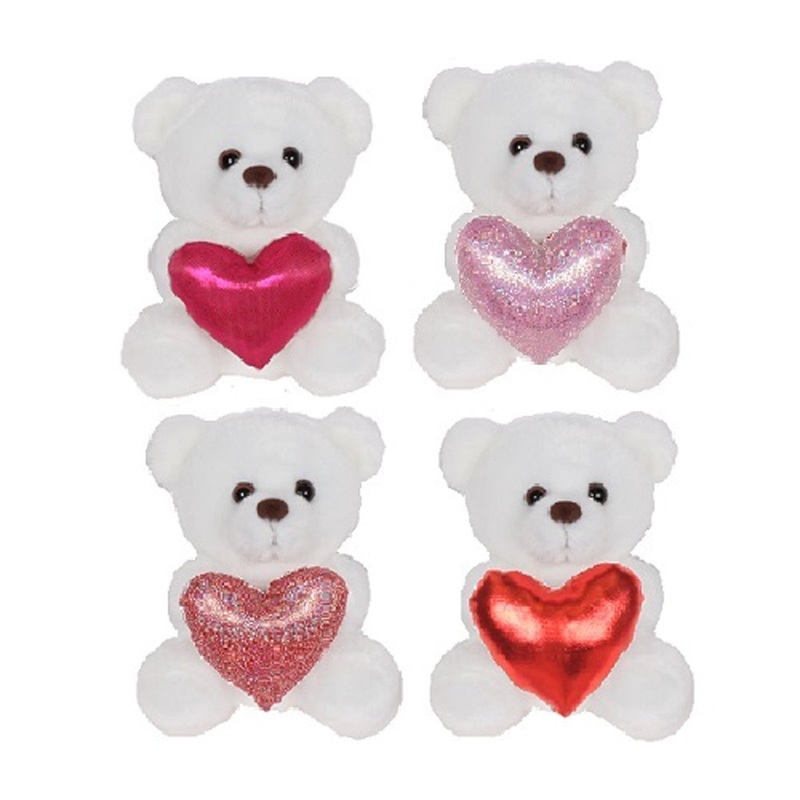 White Bear Plush with Heart, 5 Inches, Assortment, 1 Count