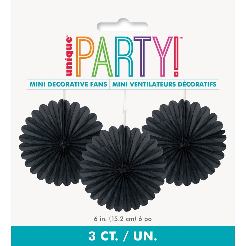 Black Decorative Paper Fans, 6 Inches, 3 Count