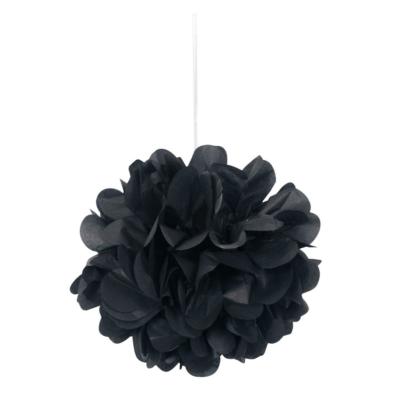 Black Mini Puff Hanging Decorations, 9 Inches, 3 Count