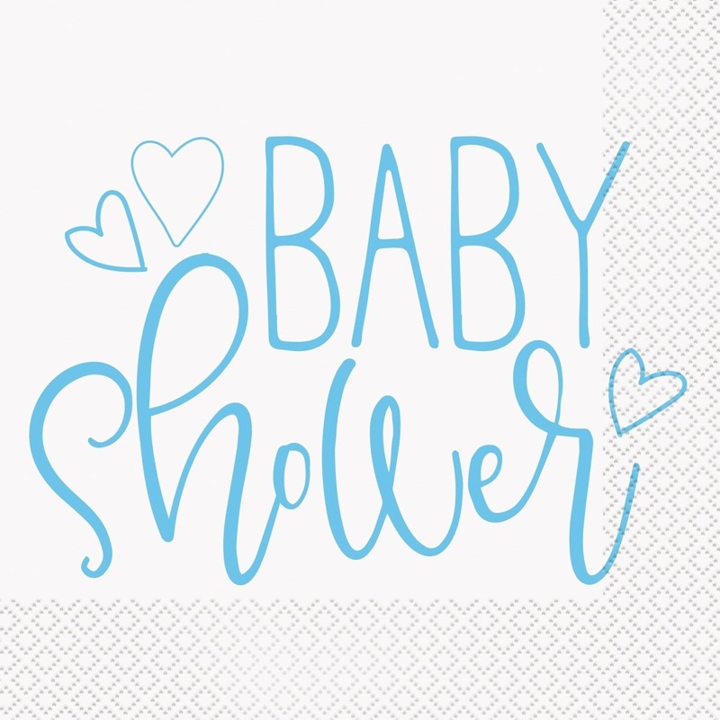 Blue Heart Baby Shower Large Lunch Napkins, 16 Count