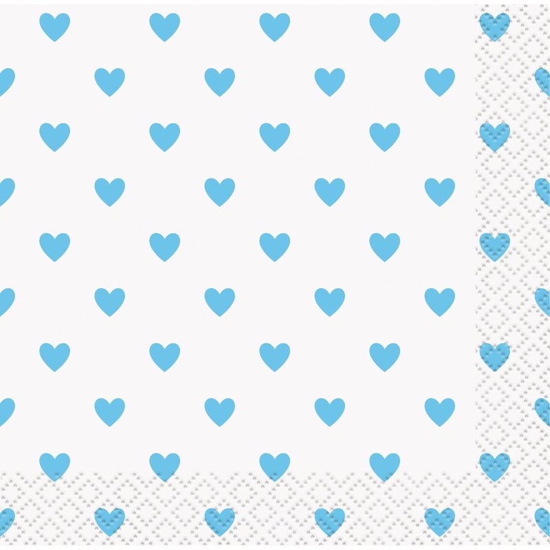 Blue Heart Baby Shower Small Beverage Napkins, 16 Count
