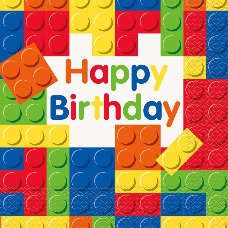 Building Blocks Birthday Large Lunch Napkins, 16 Count