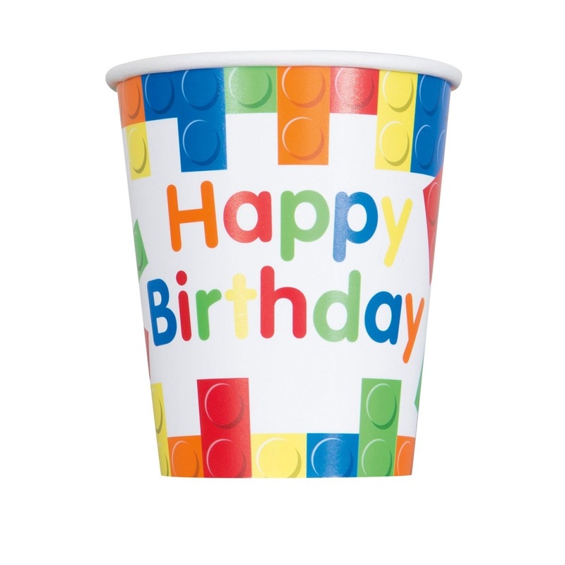Building Blocks Birthday Paper Cups, 9 Oz, 8 Count