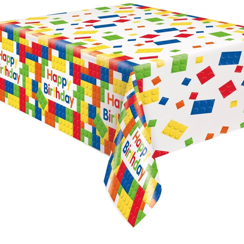 Building Blocks Birthday Rectangular Plastic Table Cover, 54 x 84 Inches, 1 Count