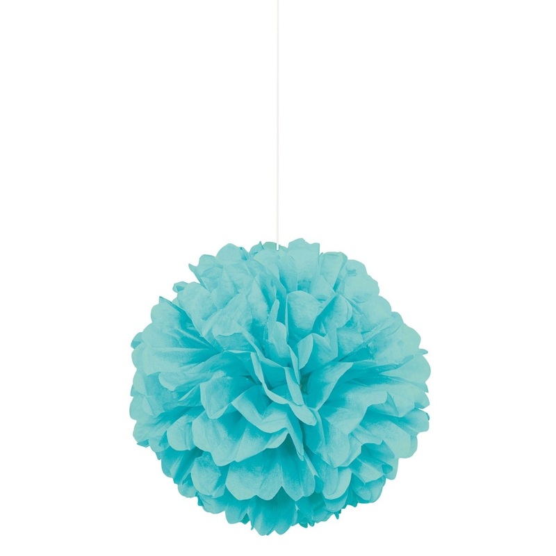 Caribbean Blue Puff Hanging Decoration, 16 Inches, 1 Count