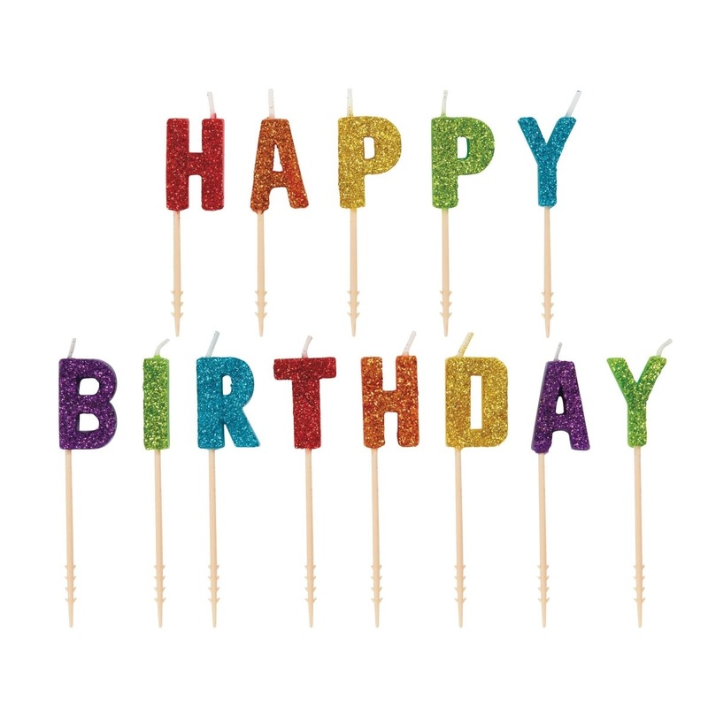 Glitter Happy Birthday Letter Candle Picks, 13 Count