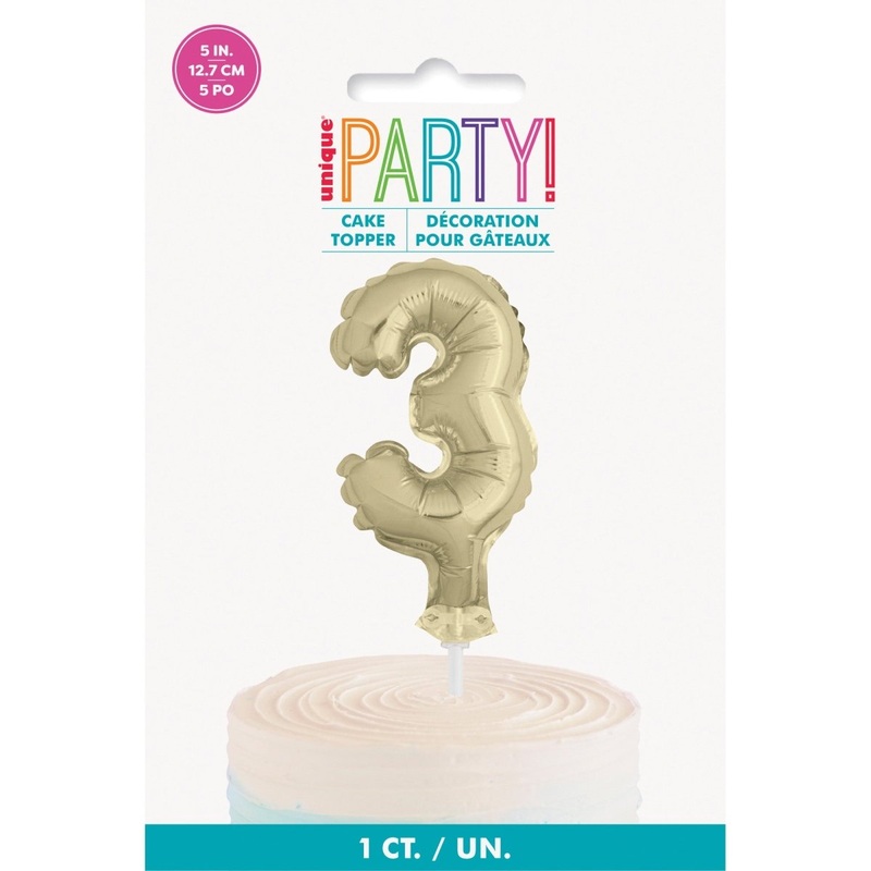 Golden Number 3 Foil Balloon Cake Topper, 1 Count