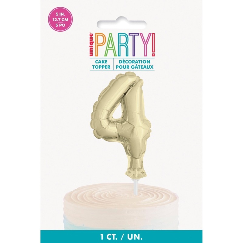 Golden Number 4 Foil Balloon Cake Topper, 1 Count