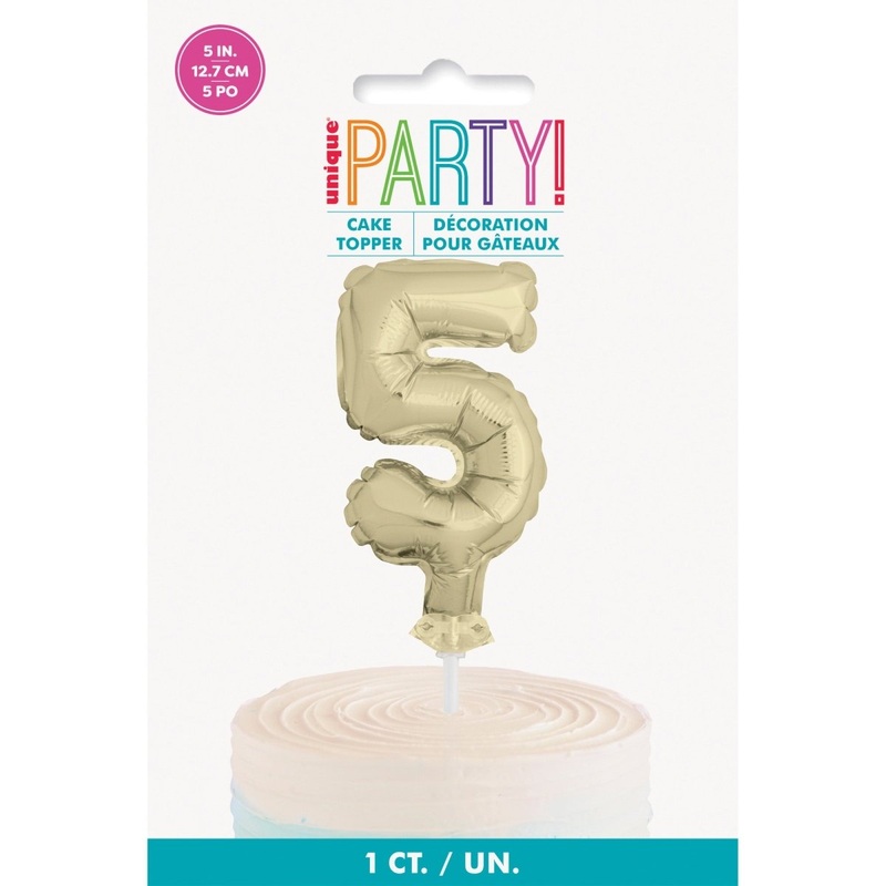 Golden Number 5 Foil Balloon Cake Topper, 1 Count
