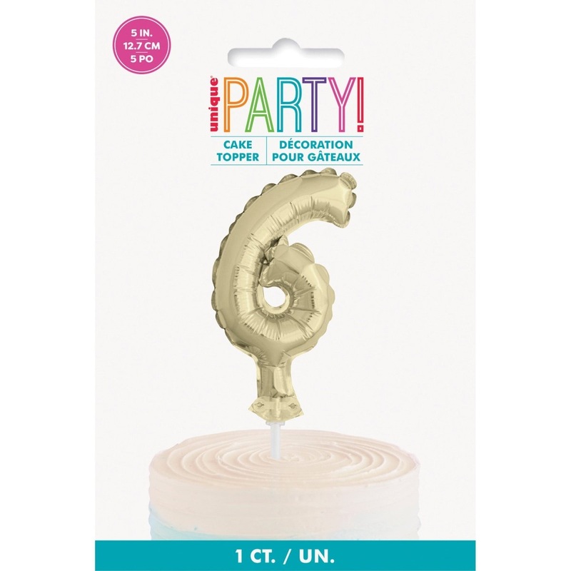 Golden Number 6 Foil Balloon Cake Topper, 1 Count