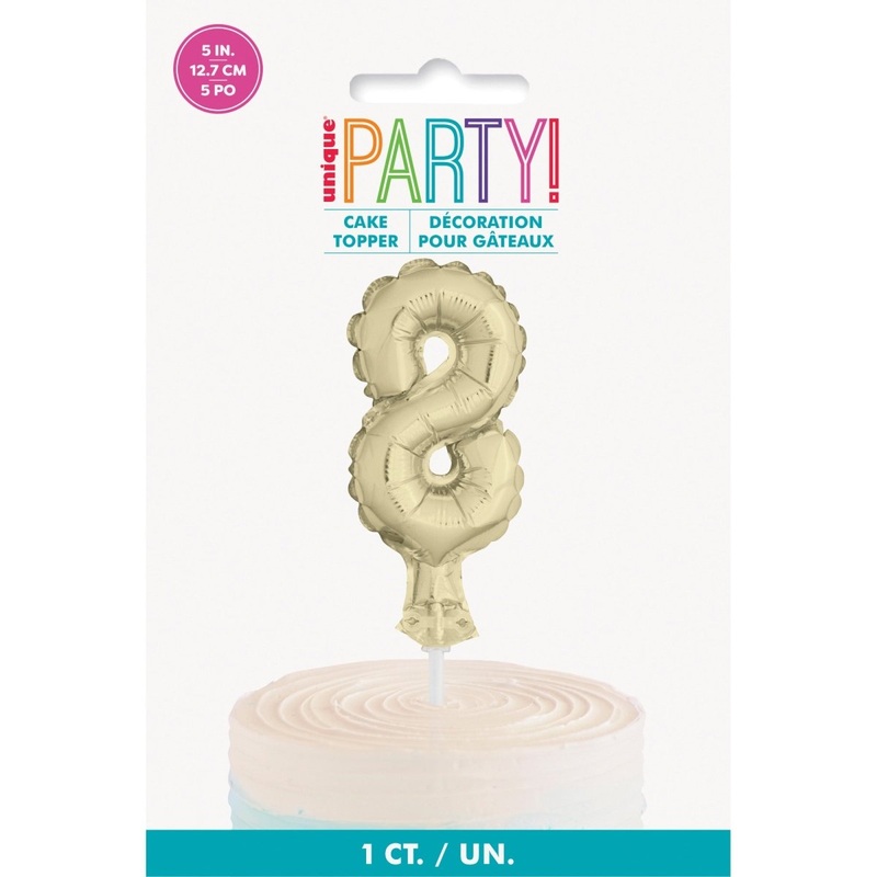 Golden Number 8 Foil Balloon Cake Topper, 1 Count
