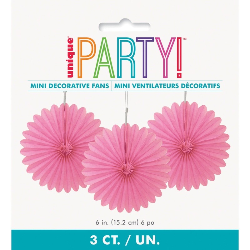 Hot Pink Decorative Paper Fans, 6 Inches, 3 Count
