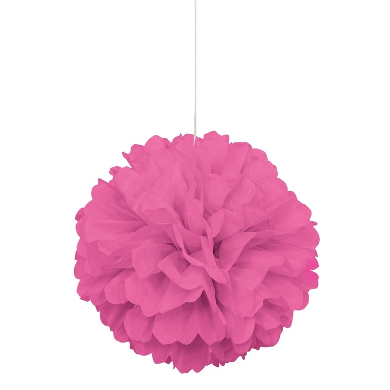 Hot Pink Puff Hanging Decoration, 16 Inches, 1 Count