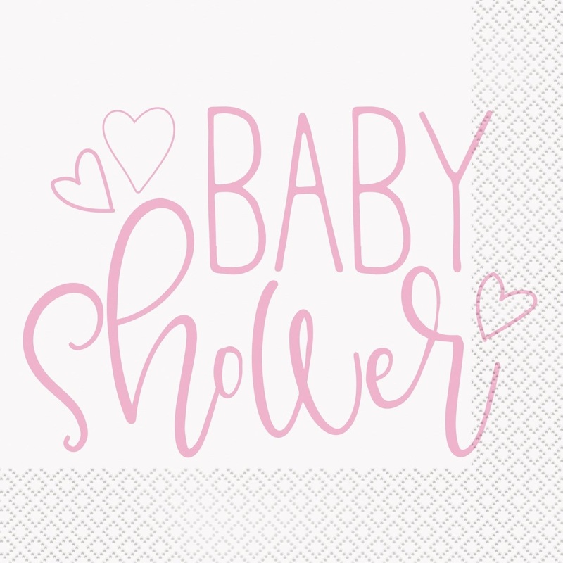 Pink Heart Baby Shower Large Lunch Napkins, 16 Count