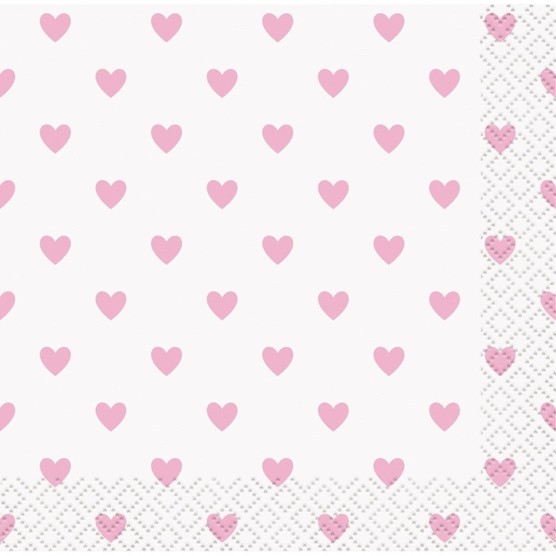Pink Heart Baby Shower Small Beverage Napkins, 16 Count