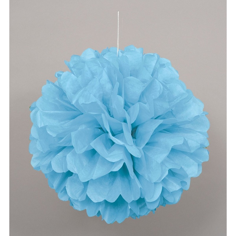 Powder Blue Mini Puff Hanging Decorations, 9 Inches, 3 Count
