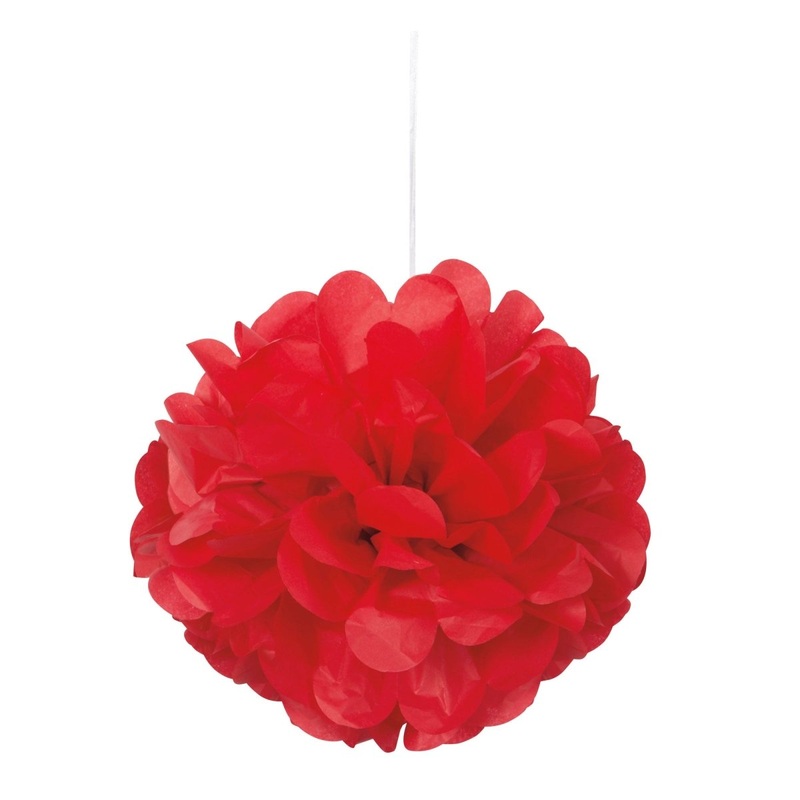 Red Mini Puff Hanging Decorations, 9 Inches, 3 Count