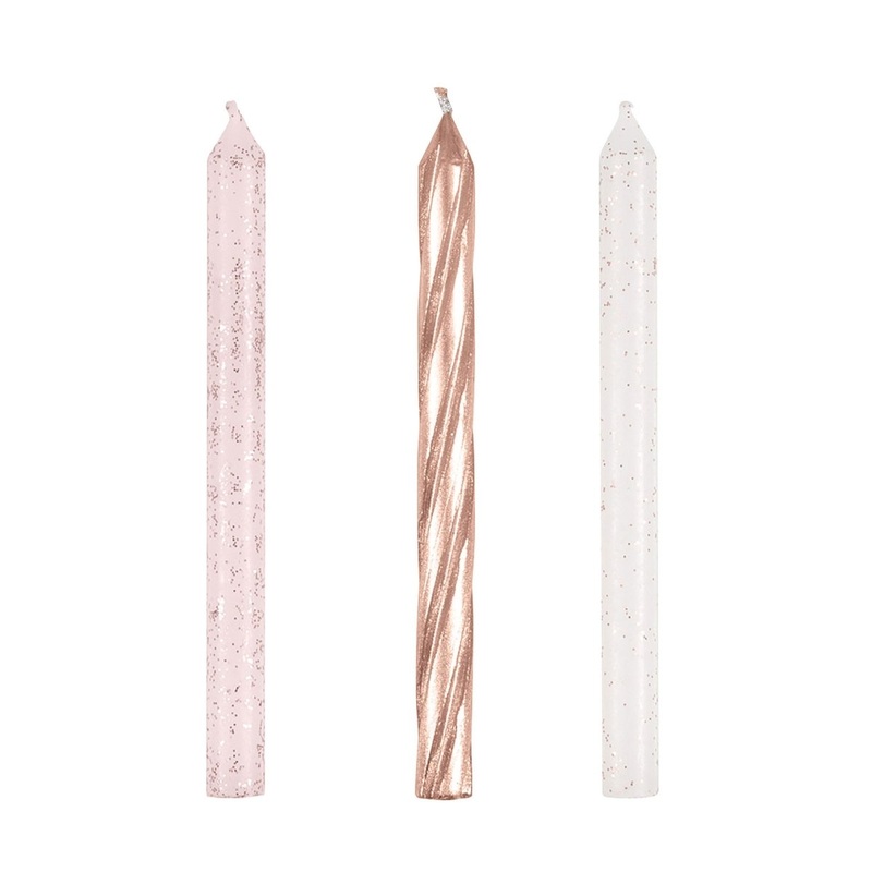 Sparkly Spiral Candles, Rose Gold, 24 Count